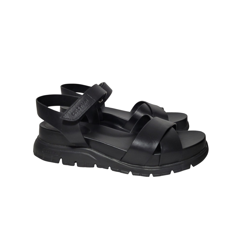 Cole Haan Zerogrand Sandals Womens 9 B Criss Cross Black Leather Platform Shoe